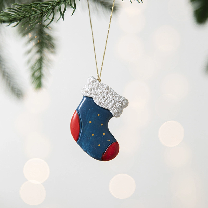 Mini Lovely Christmas Resin Pendant Christmas Wreath Accessories Christmas Crutch Gift Bag Tree Decorations