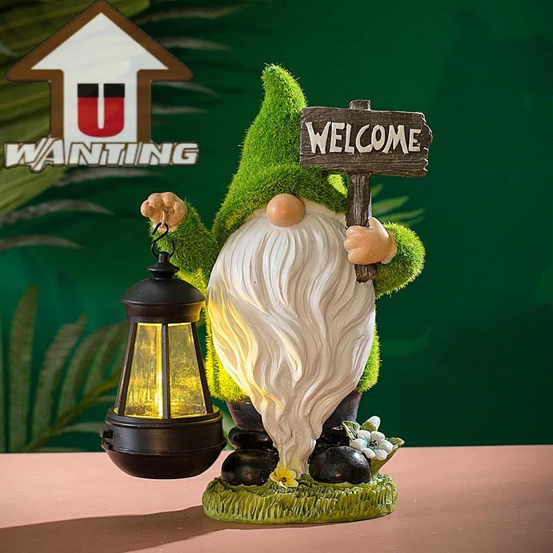 Polyresin Gnomes Solar Light Welcome Sign Decor Yard Ornaments Outdoor Landscape Lighting.