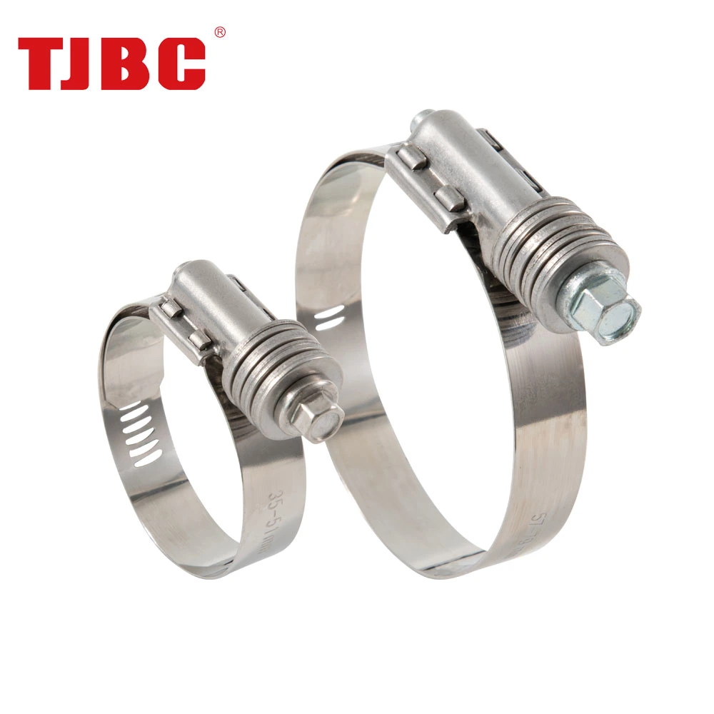 Abrazadera de tubo de manguera de tensión constante de tipo americano de alta presión de acero inoxidable W2 de servicio pesado, ancho de banda 15,8mm, 57-79mm