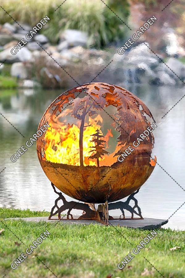 Outdoor Decorative Sphere Firepit Garden Use Corten Steel Fire Ball