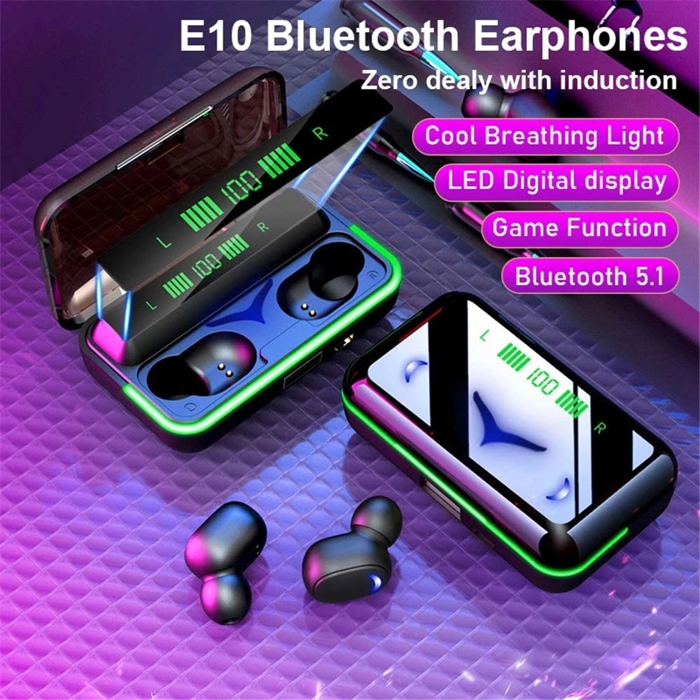 E10 Bluetooth Mini Kopfhörer TWS Sport Gaming Headset mit LED Anzeigen