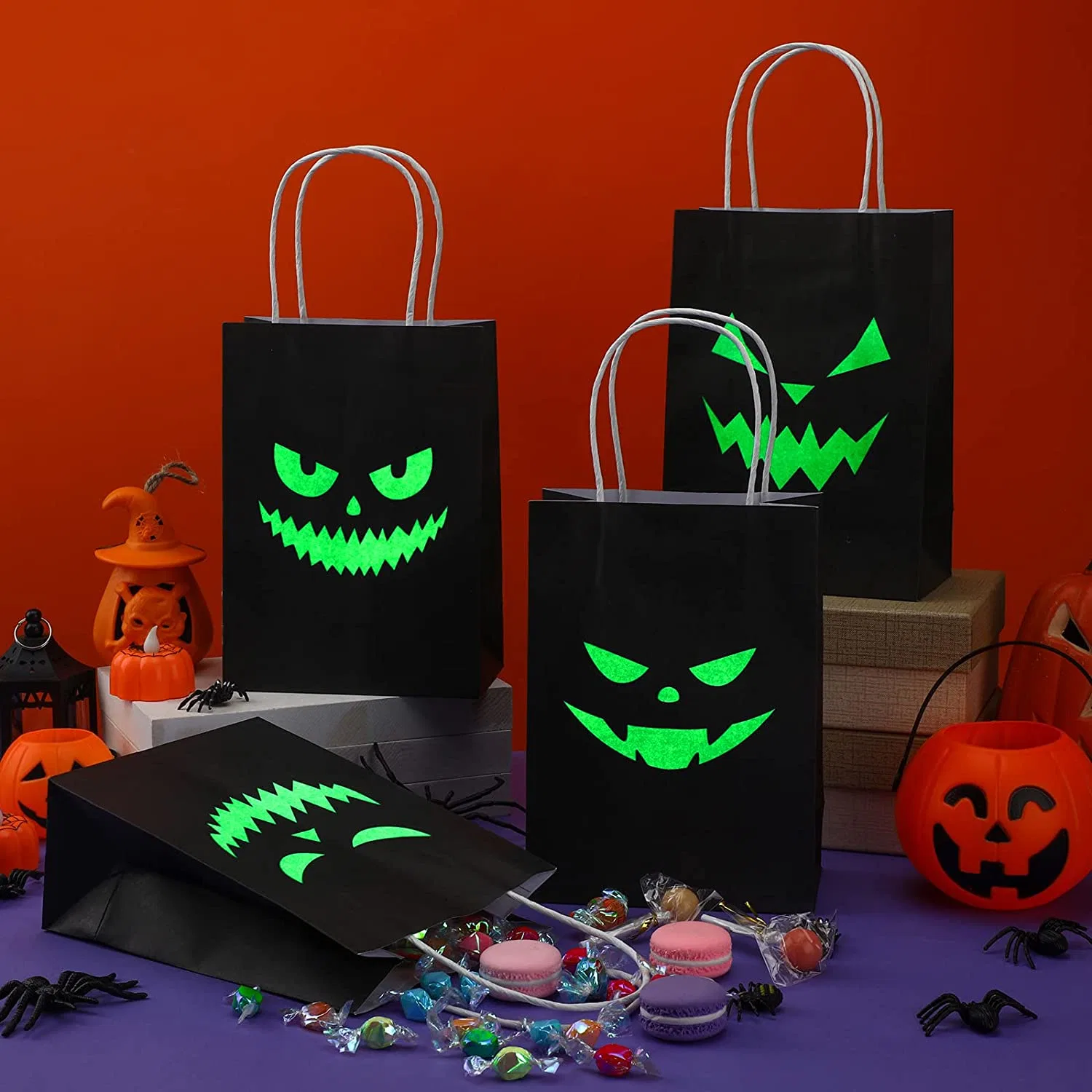 Tratar de Halloween bolsos brillan en la oscuridad Trick or Treat caramelos bolsas de merienda