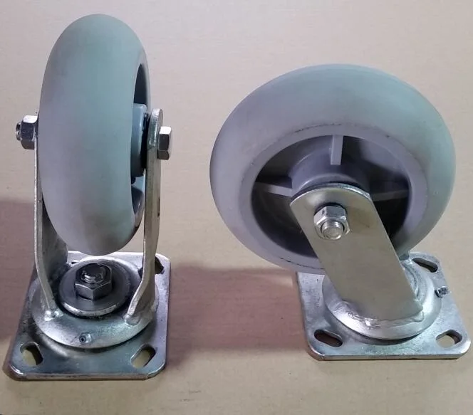 Flat Industrial Caster, Gray Rubber Swivel Casters