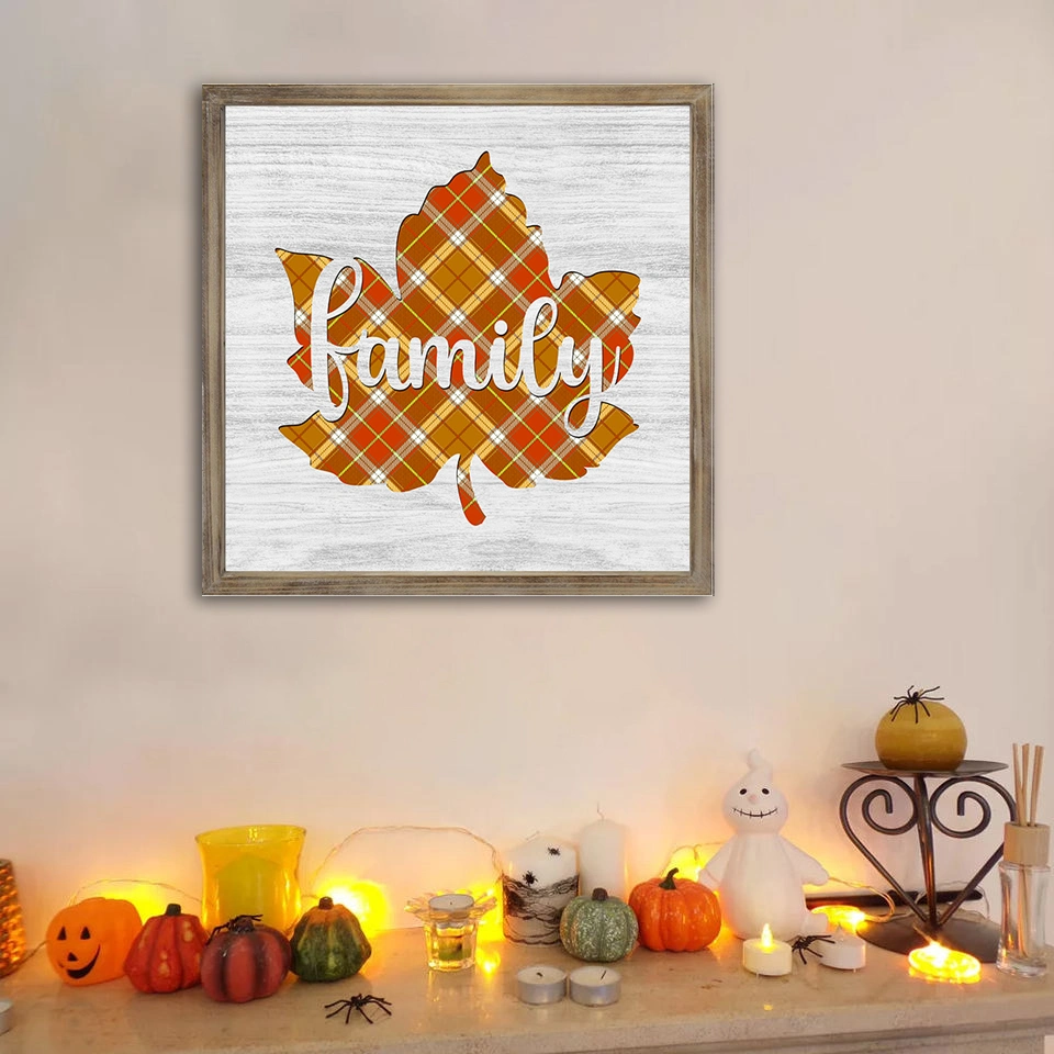 Laser Cut Autumn Harvest Festival MDF Vintage Wood Carving 3D Letter Engraving Logo Custom Poster