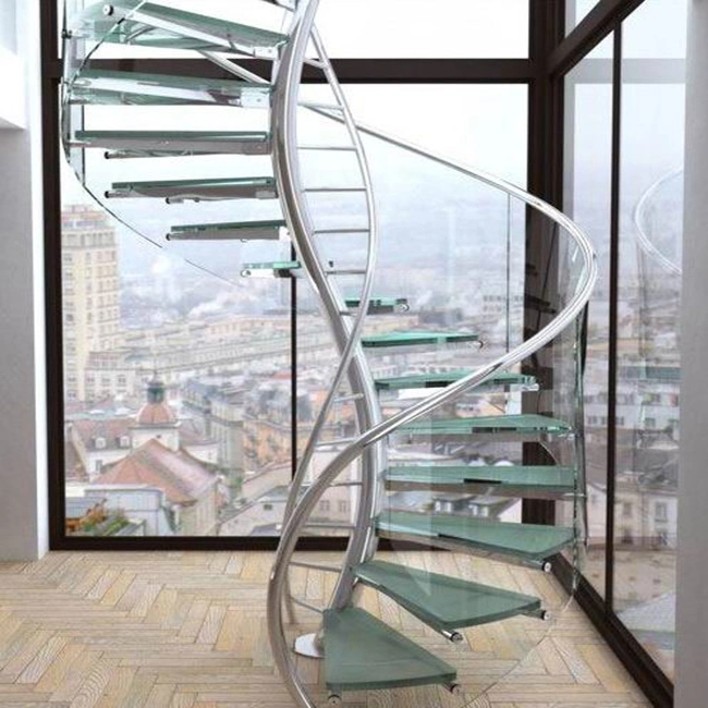 Factory Direct Price Interior Stair Railings Strong Support Curved Outdoor Staircase Stainless Steel Glass Curved Staircase Design