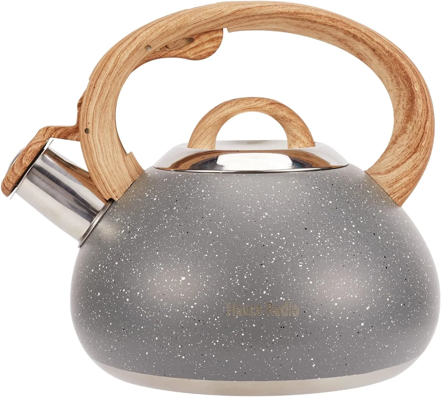 Tetera - silbido de estufa fuerte Teapot hecho de acero inoxidable de calidad alimentaria con mango de grano de madera adecuado para té, café, leche