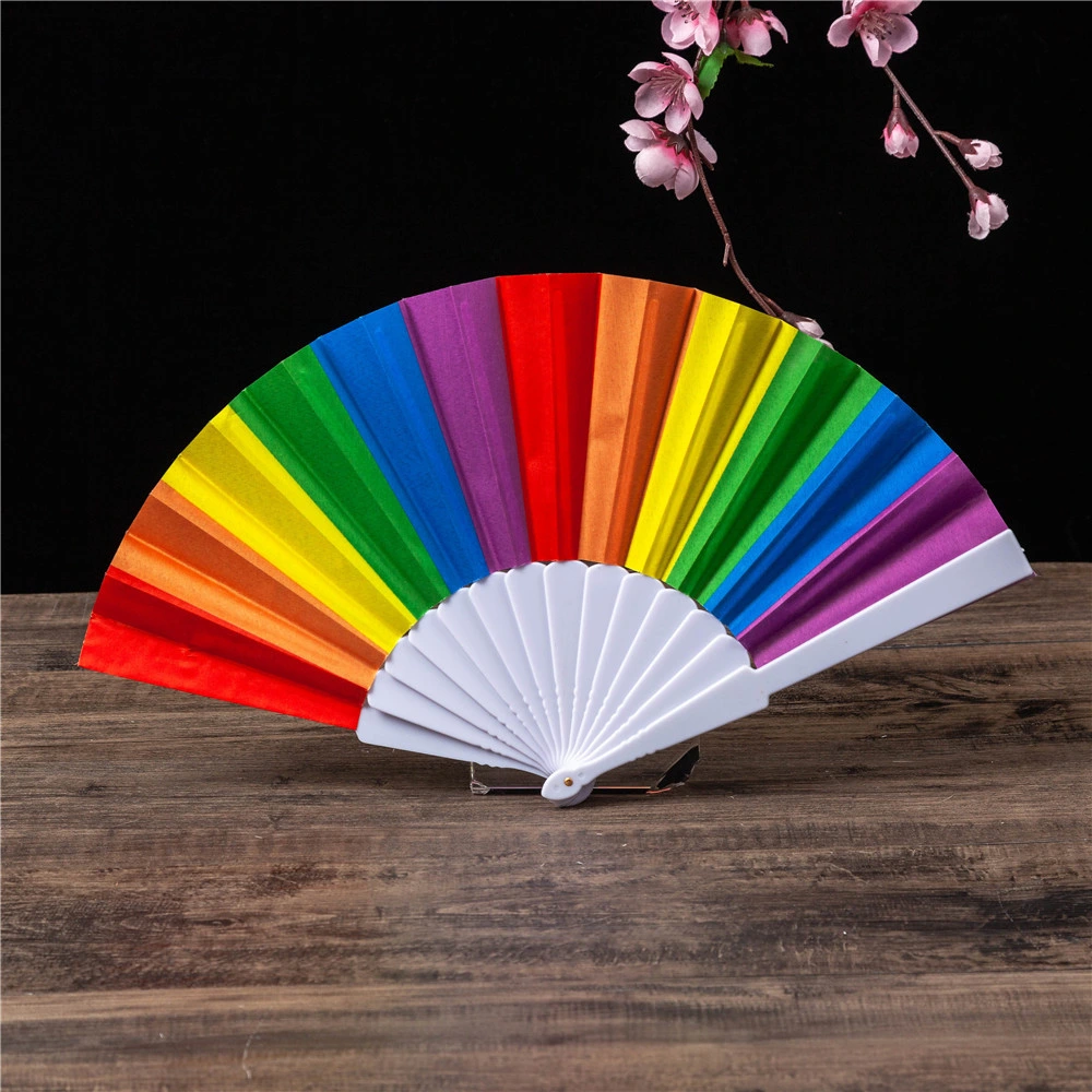 Arco iris Folding Abanicos promocionales personalizados Regalos para Empresas el logotipo impreso el ventilador de plástico de regalo