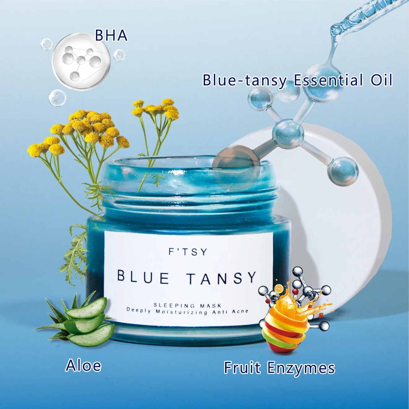 Organic Clay Mask Overnight Facial Mask for Moisturizer Whitening Blue Tansy Repair The Skin Acne Sleeping Mask