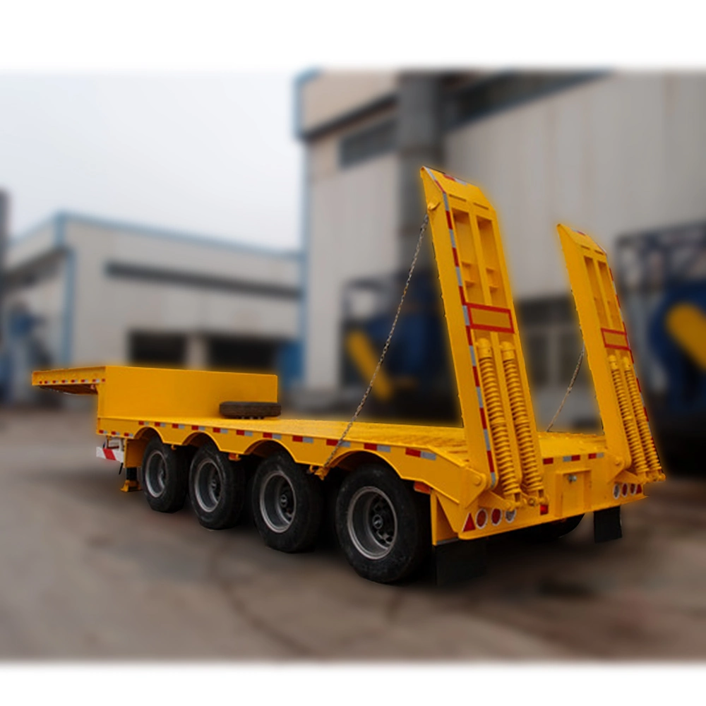 3 Axles Construction Machinery Carrier Semi Load Low Bed Trailer with Ramps