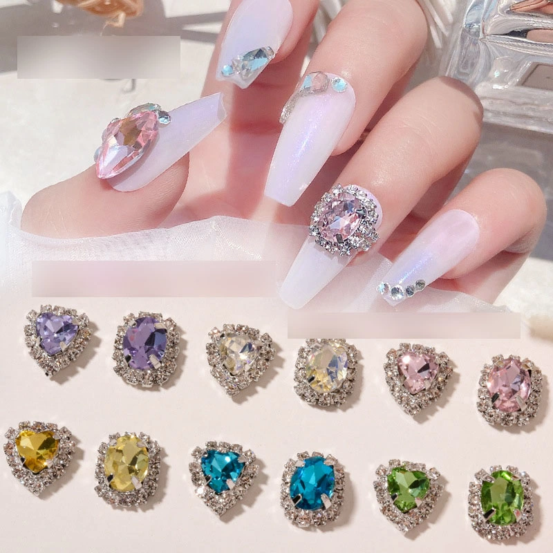 2022 New Net Red Luxury Diamond Full Diamond Matching Summer Crystal Moonlight Love Metal Edge Nail Diamond Ornaments