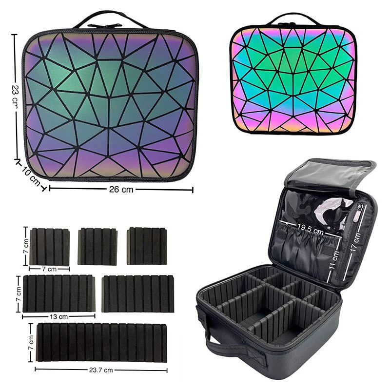 New Portable Travel Toiletry Make up Storage Box Geometric Luminous Makeup Organizer Cosmetic Bags Cases