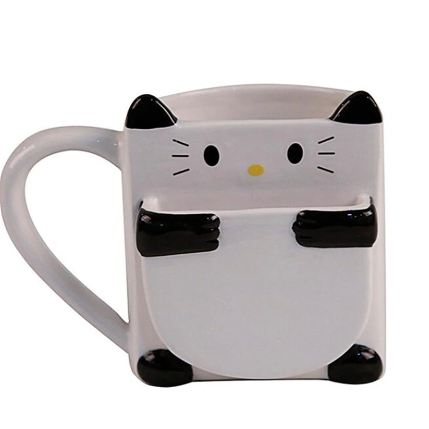 Ceramic Coffee Mug Hands Paint Cat Biscuit Pocket Mug Porcelain Juice Cup