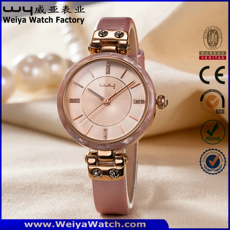 Fashion Vogue Leather Strap Quartz Ladies Wrist Watch (Wy-100D)