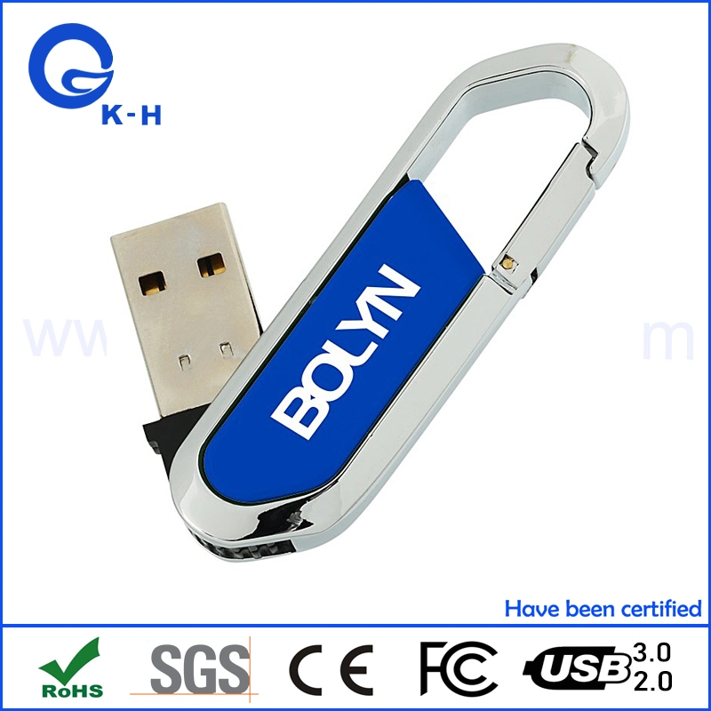 Promotional Metal Carabiner USB Flash Memory 16GB Storage 32GB 64GB