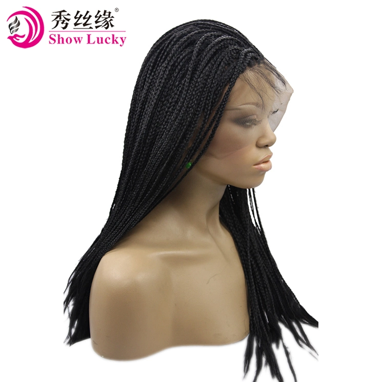 Top Quality 1b#Color Synthetic Braided Lace Front Wigs Heat Resistant Fiber Hair Wigs Premium Braid Wig for Afro Black Women