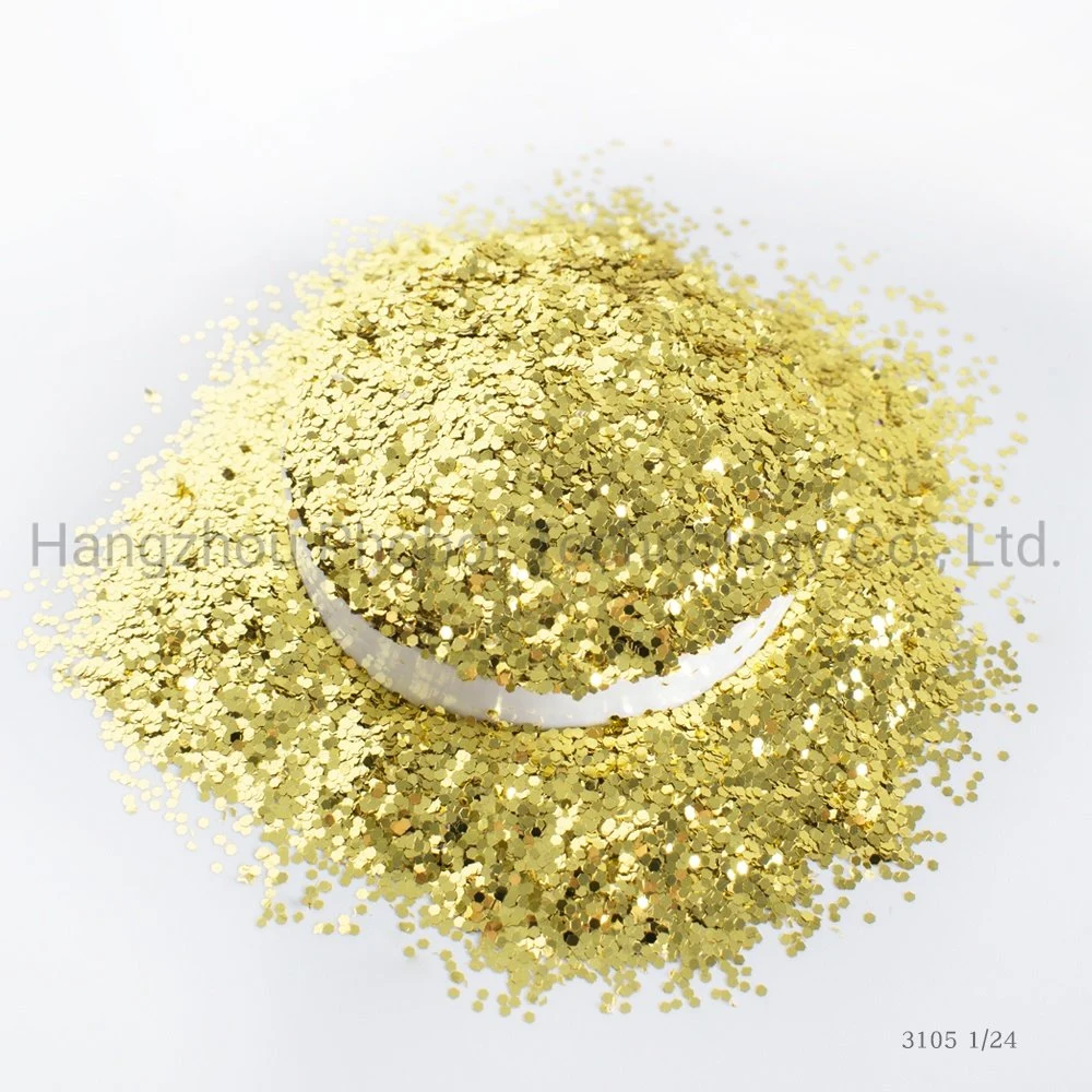 G3040 Hot Selling Bulk Hexagonal poliéster glitter Gold em pó Natal Papel de parede decoração papel fornece brilho