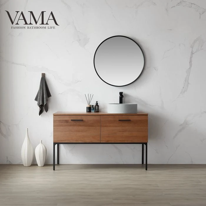 Vama New Arrival Top Quality Floor Mounted Custom Size Walnut Timber Bathroom Cabinet with Stainless Steel Stent