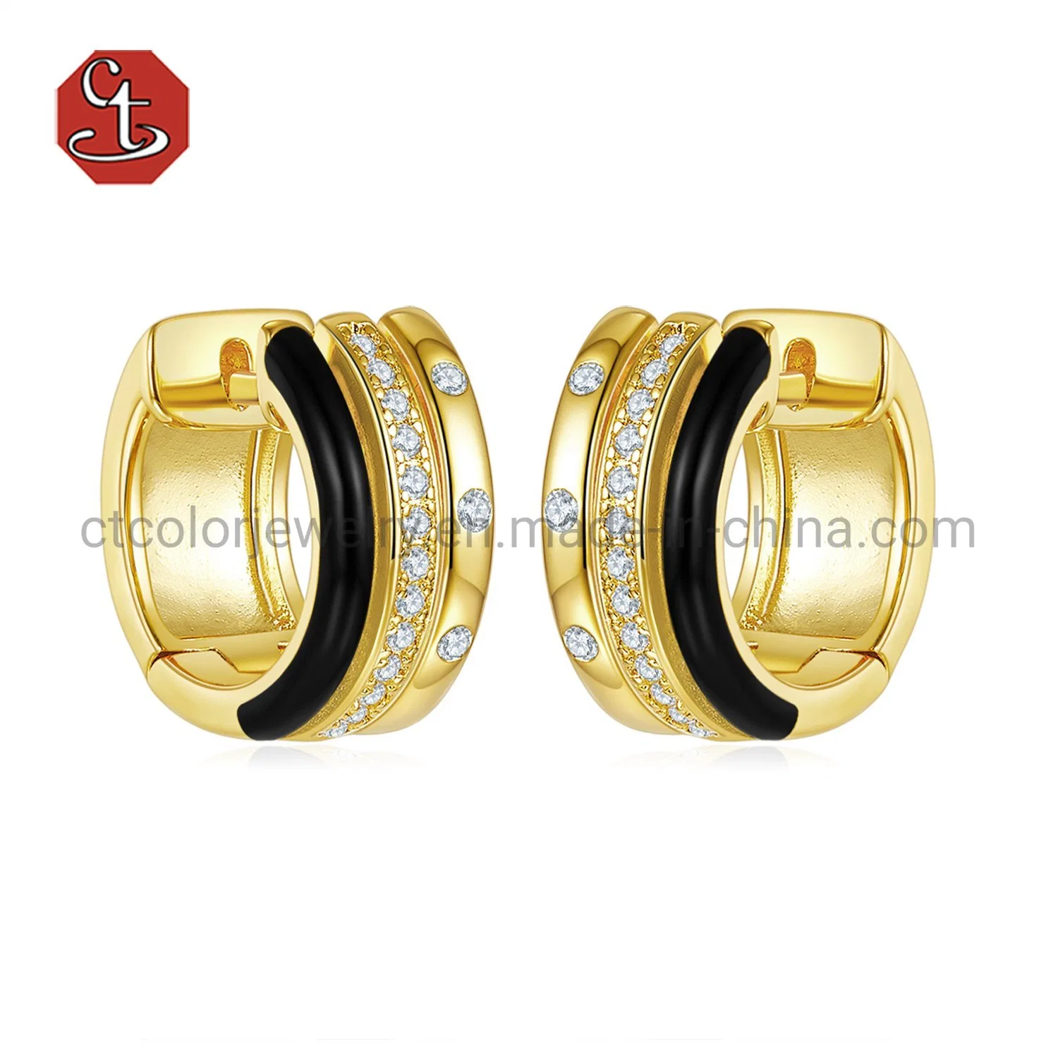 cz Black Enamel Silver or Brass Ring Gold Color Custom Enamel Jewelry