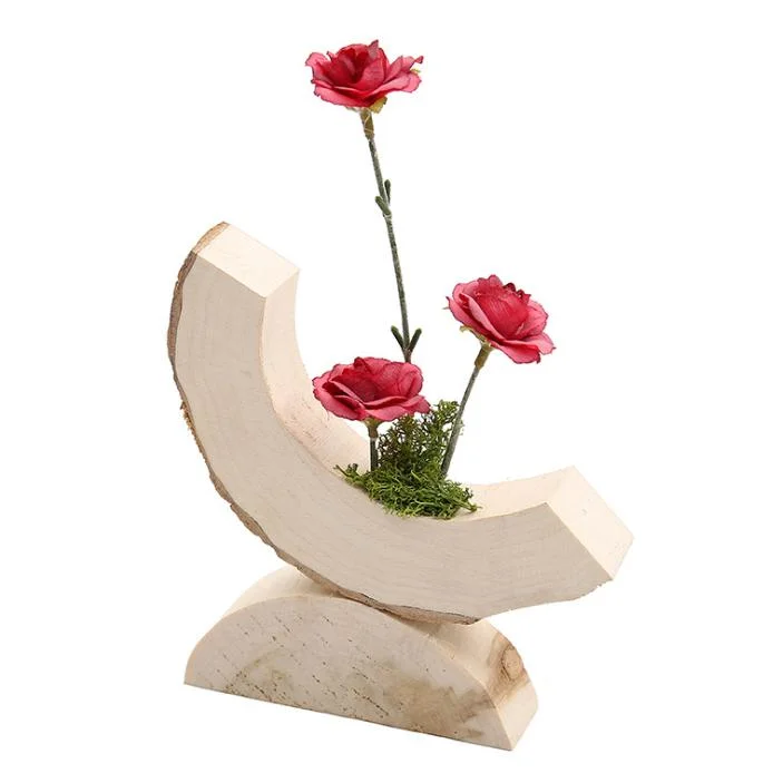 Pastoral Style Crescent Shape Wooden Flower Craft Desktop Decoration