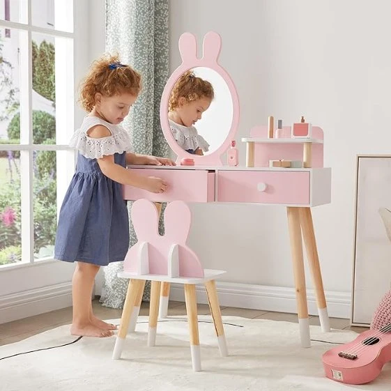 Popular Modern Kids Vanity Makeup Table Set with Mirror and Chair