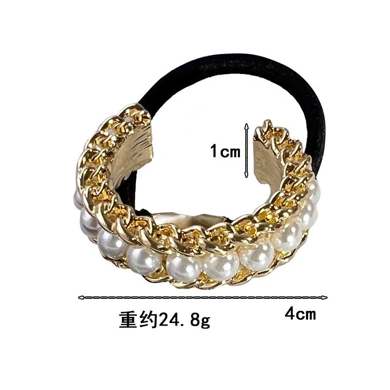 U-Shaped Alloy Women Hair Ties Accessories Chain Pearl Elastic Rubber Band