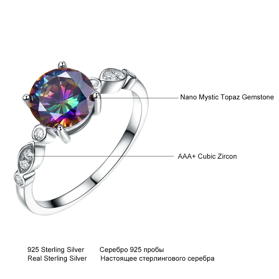 Redondo Fuego genuino Rainbow Mystic Topaz 925 Sterling Silver Women Anillo