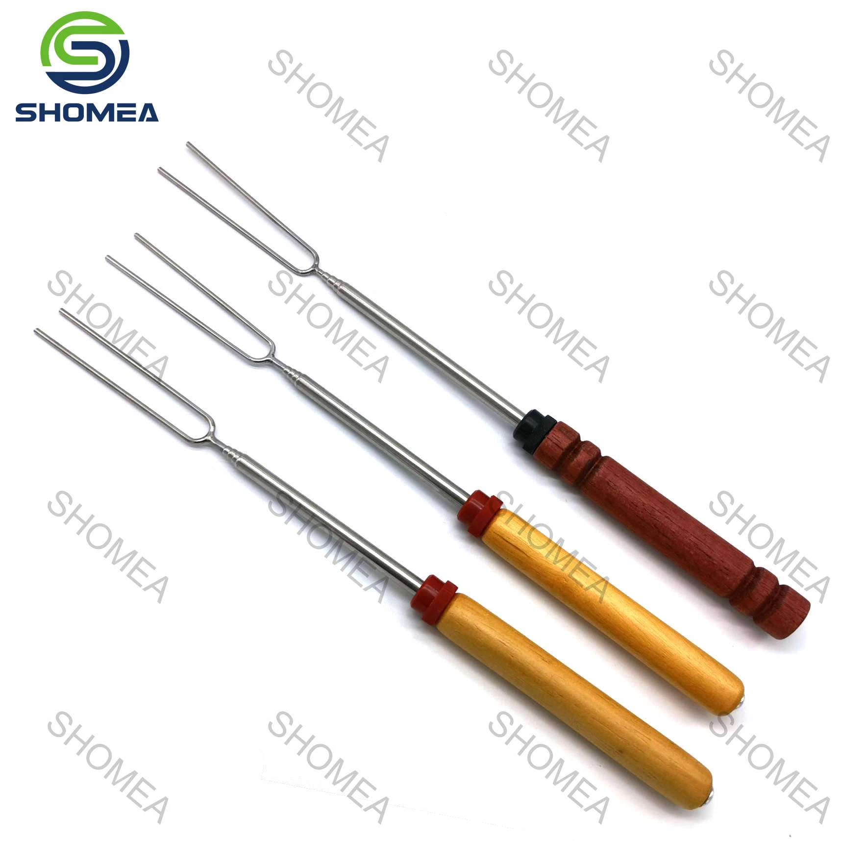 Shomea Customized Stainless Steel Telescopic Fork with Wooden Handle