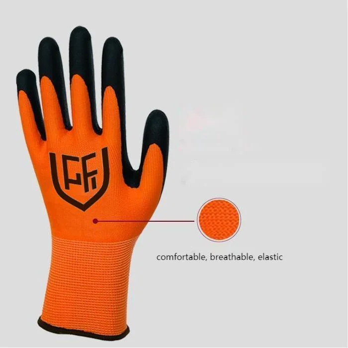 Precio barato Rendimiento de alta calidad/alto costo 15g Nylon Palm espuma nitrilo Guante revestido con Logo Handschuhe aus Nitrilo