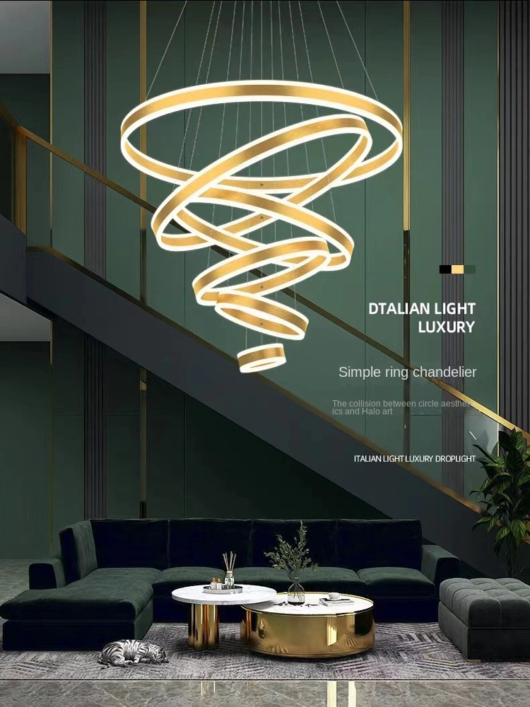 Lumière circulaire lustre postmoderne nordique de luxe pour Salon Salle à manger Villa Duplex