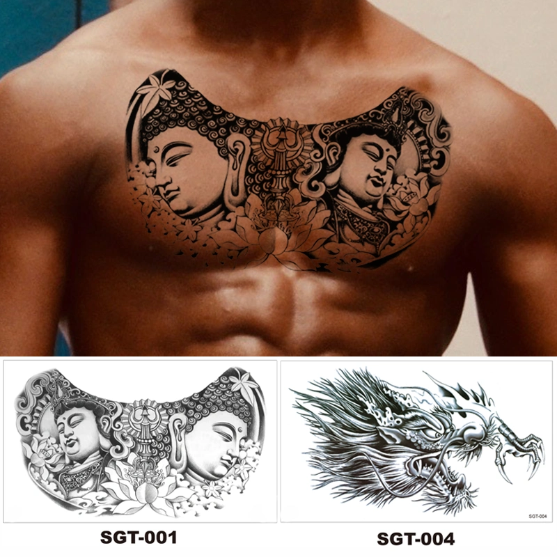 Wholesale/Supplier Personalized Waterproof Temporary Three-Faced Buddha Over-The-Shoulder Dragon Body Art Tattoo Sticker Made in China Manufacturers Customize in Stock