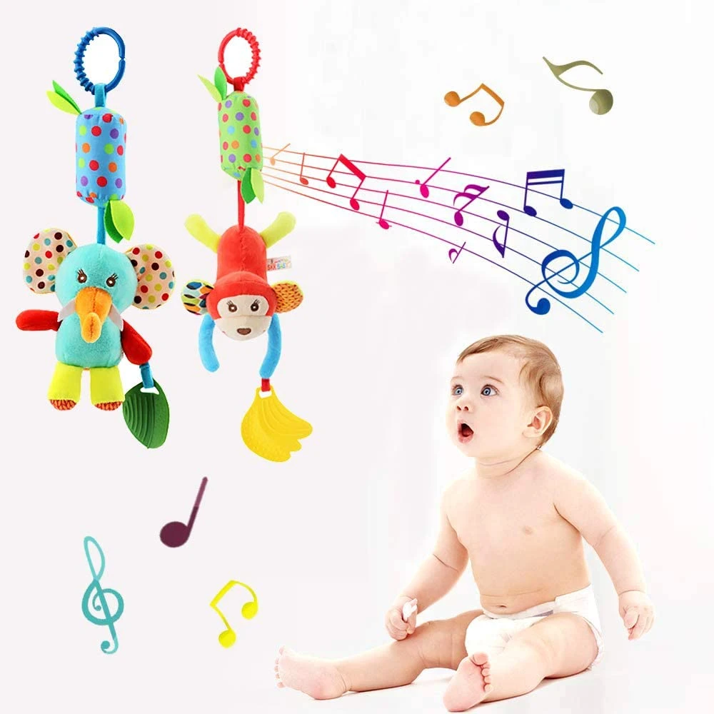 Baby Hanging Rattles Toys Colorful Animal Bell Soft Baby Sensory Rattles Toys with Teether for Babies Boys and Girls