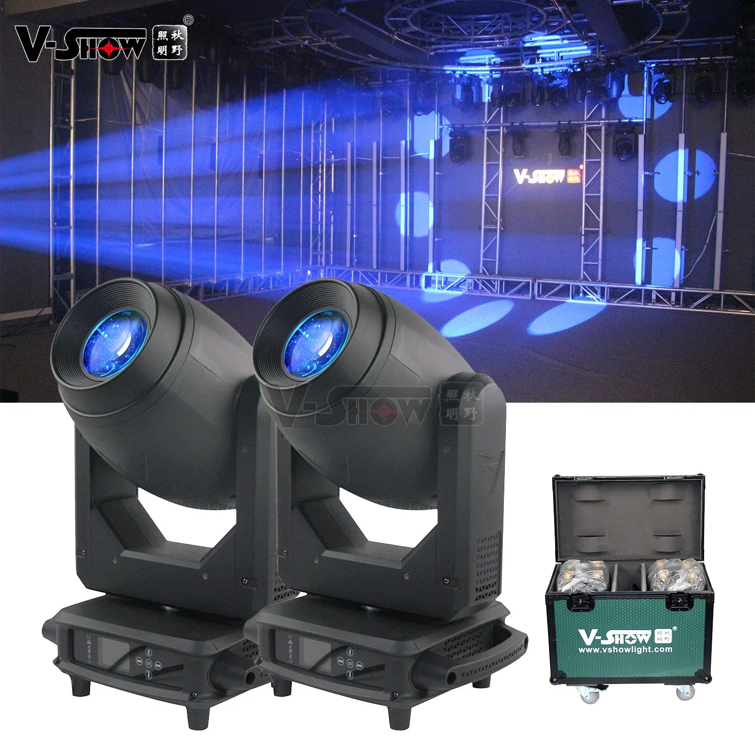 V-Show 2PCS with Flycase Bsw 200watt 3 in 1 Beam Spot Wash Moving Head Light Stage Equipment