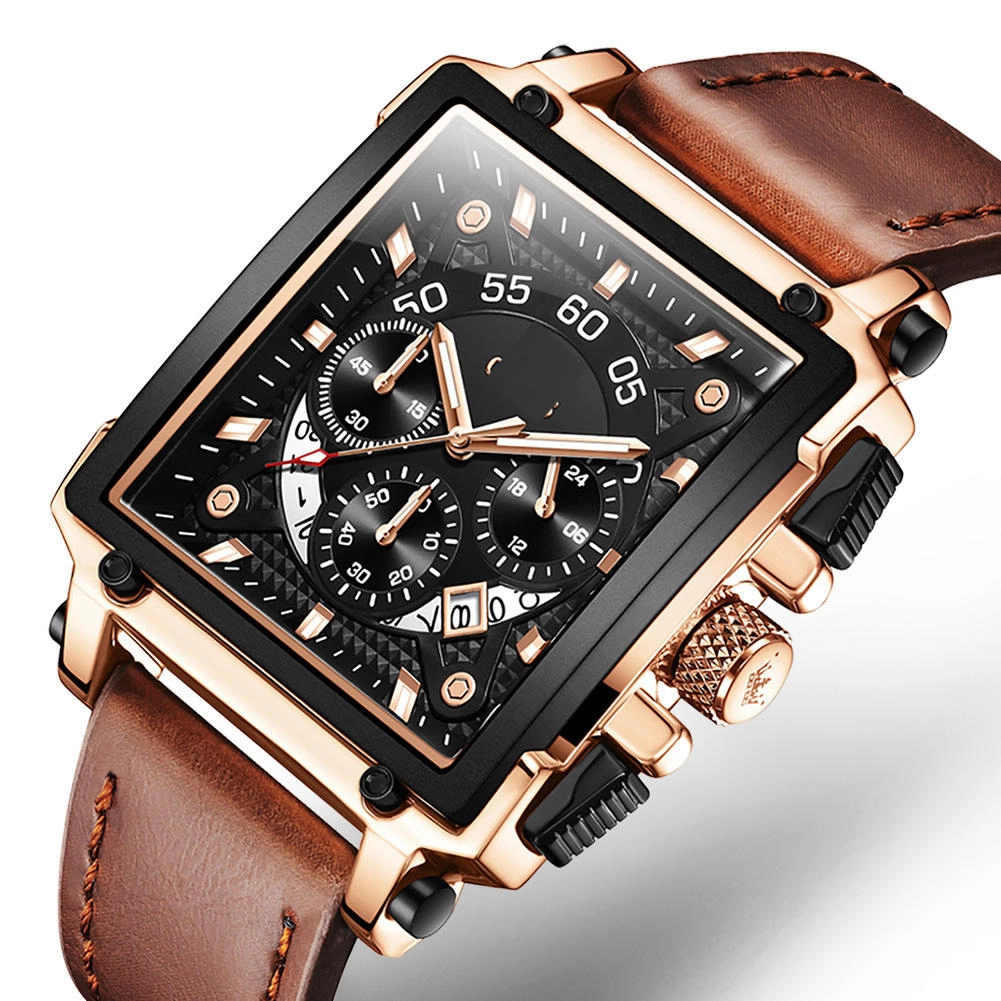 Relojes de regalo logotipo personalizado Deportes impermeable Luxury Leather Strap Hombre Reloj de Cuarzo de muñeca