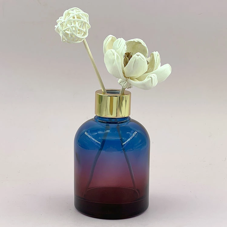 Most Popular 160ml Blue and Purple Round Home Decoration Packaging Glass Reed Diffuser Bottle with Screw Cap