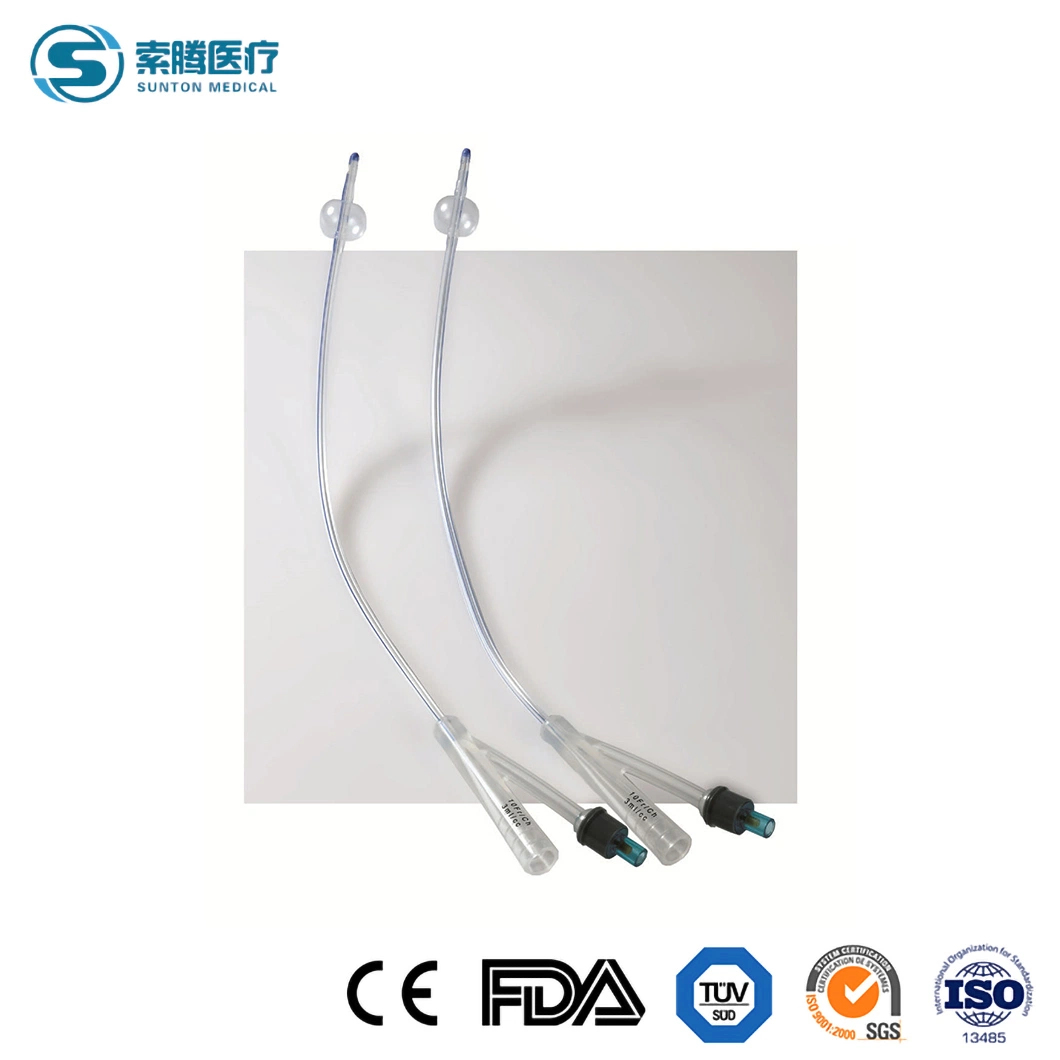 Sunton China 2 Way 3-Way Double Balloon Triple Lumen 2 Way CH18 Light Blue All Silicone Urinary Foley Catheter Sample Available Foley Catheter Manufacturing