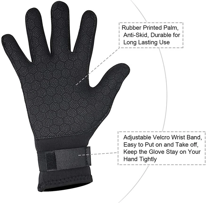 Water Gloves 3mm Neoprene Five Finger Wetsuit Gloves for Diving, Snorkeling, Kayaking, Surfing, and Other Water Sports