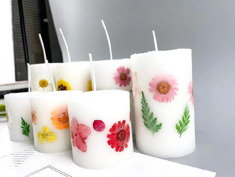 Aroma Fashion Private Label Flower Pressed Pillar Soy Wax Scented Candles