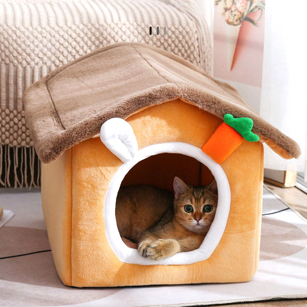 Amazon Hot Selling Pets Beds Winter Comfortable Cartoon Style Cotton Cat House Pet Dog Cat Cotton Nest Bed