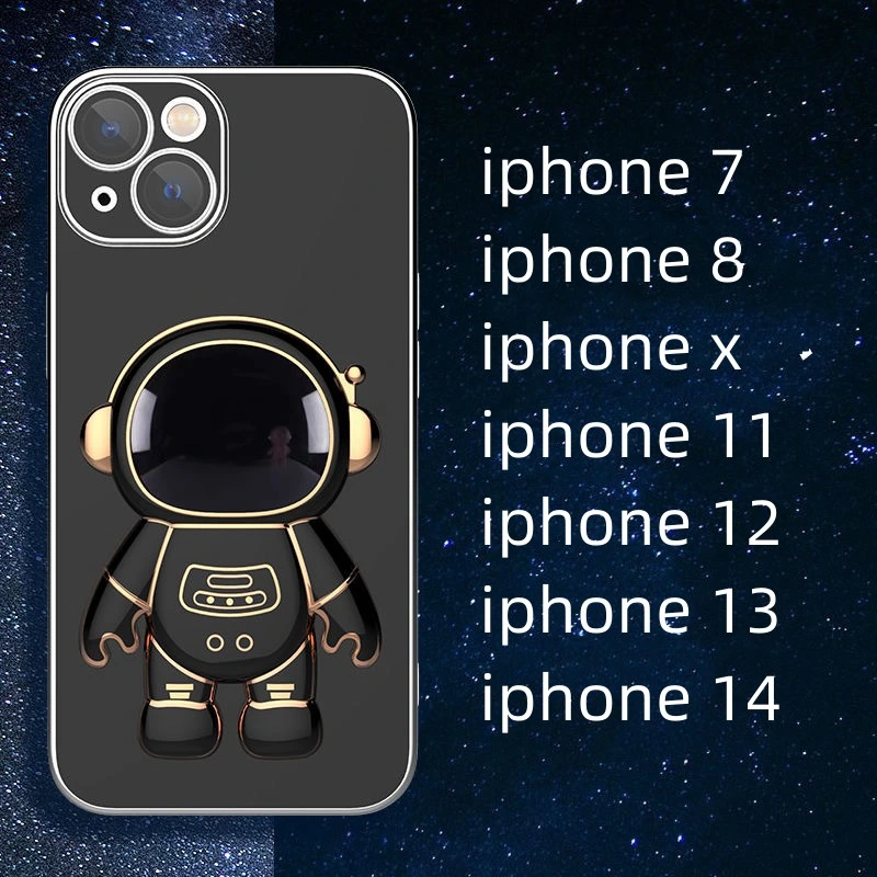 Factory Wholesale/Supplier Plated Glossy Mobile Phone Case Cover for iPhone 14 with Astronaut Stand Accessories