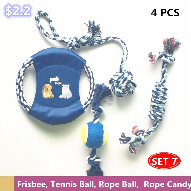 Cuerda de algodón natural azul nuevo juguete para perros jugar Fetch remolcador de la guerra la dentición cachorro Chew Toy 5 paquetes