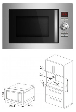 34L Built-in Digital Control Microwave Oven Stainless Steel & Black Glass Exterior