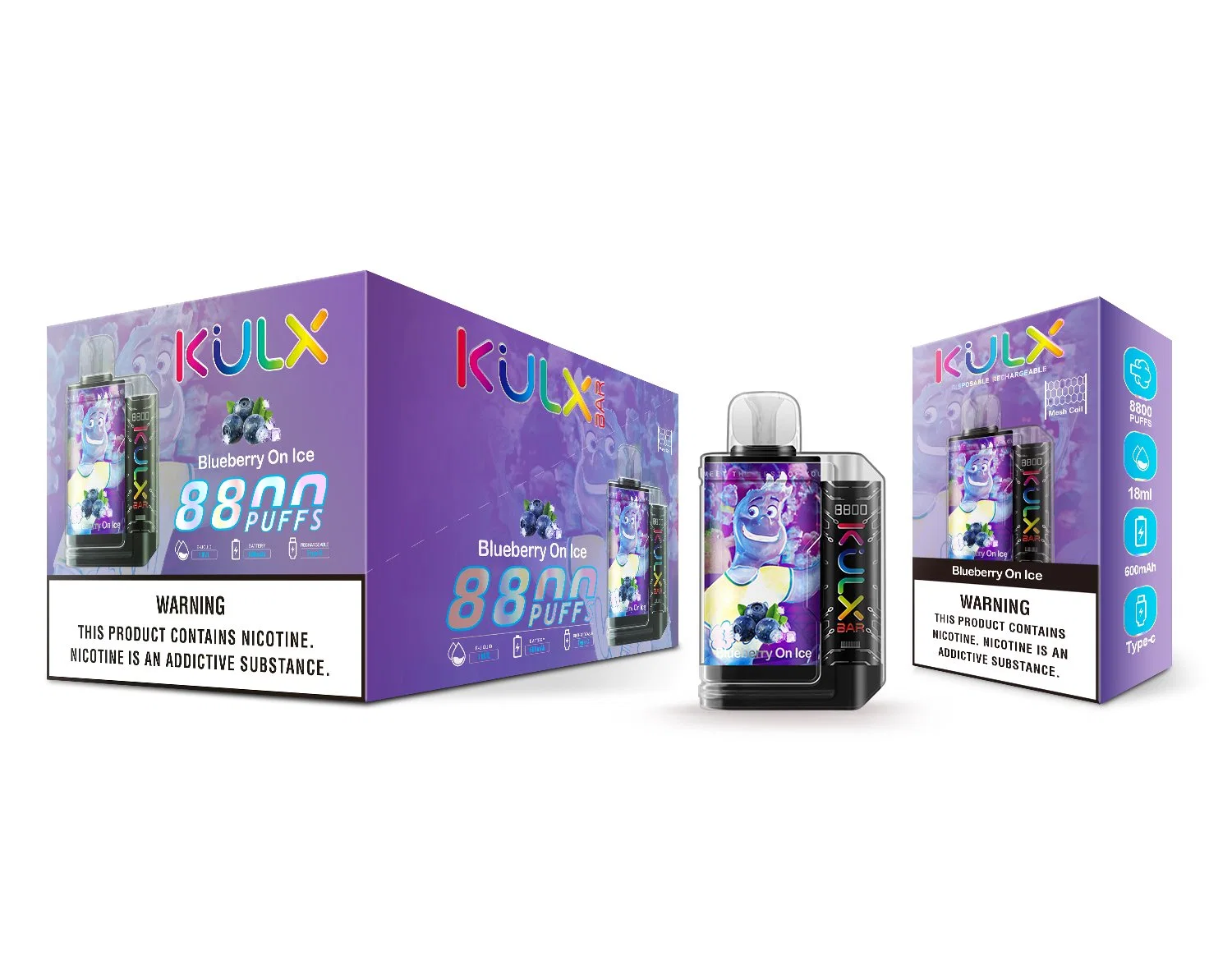 Original Kulx Bar 8800 Puff Mesh Coil E Cigarette 18ml E Juice Disposable/Chargeable Vape Pen Smoking Vapes Kit with 0/2/3/5% 600mAh Rechargeable Battery