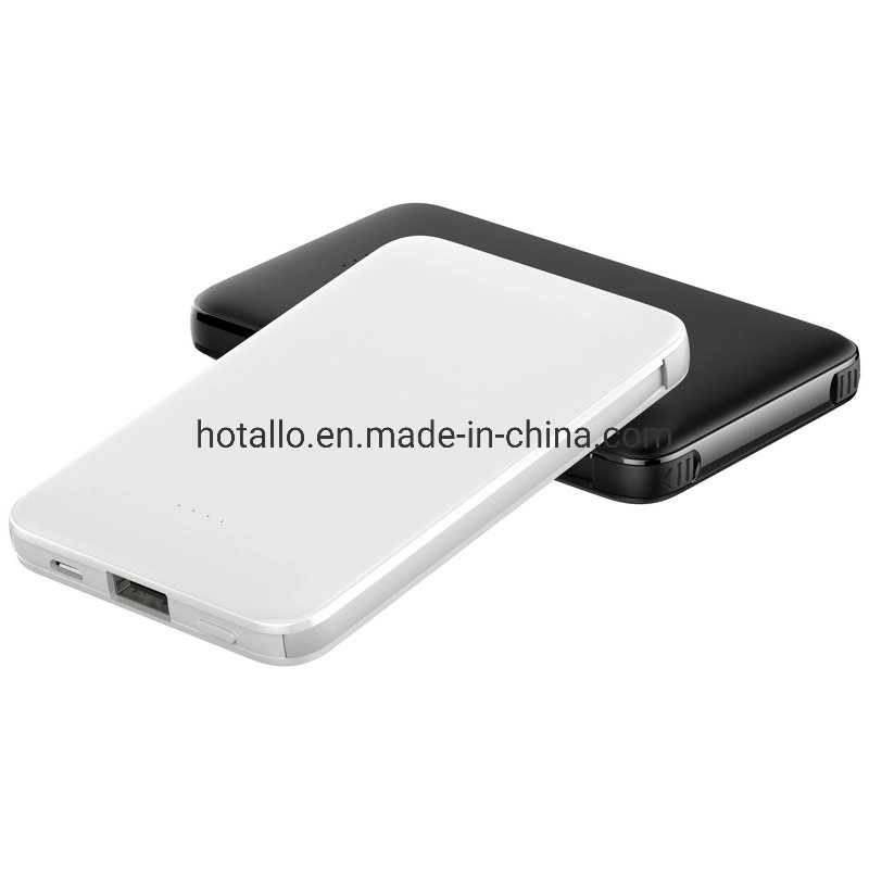 Promotional Portable Card Shape Power Bank C0510 with iPhone Addaptor and Fixed Micro Cable