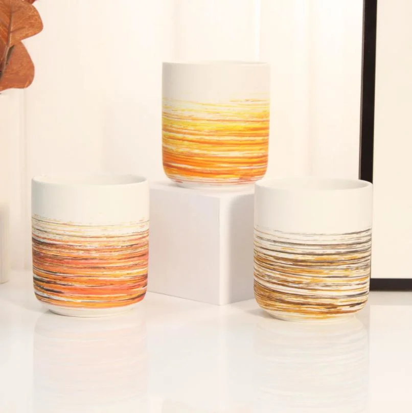 Wholesale/Supplier Christmas Stripes Modern Candle Jars Frosted Ceramic Vessels for Candle Making