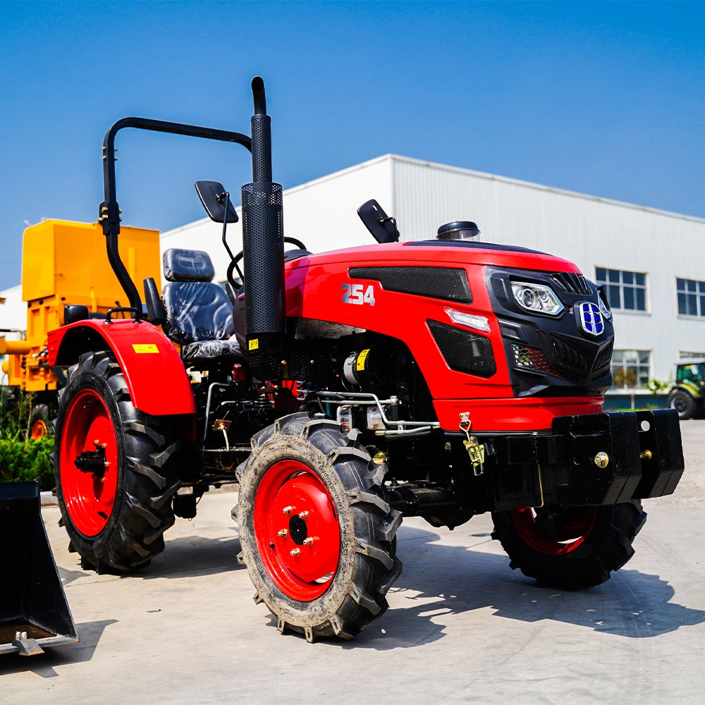 Chinesische günstigen Preis 4X4 Mini 25HP kleine kompakte landwirtschaftliche Garten Traktor mit Frontlader und Heckzackenheber Schnecke aus China zu verkaufen