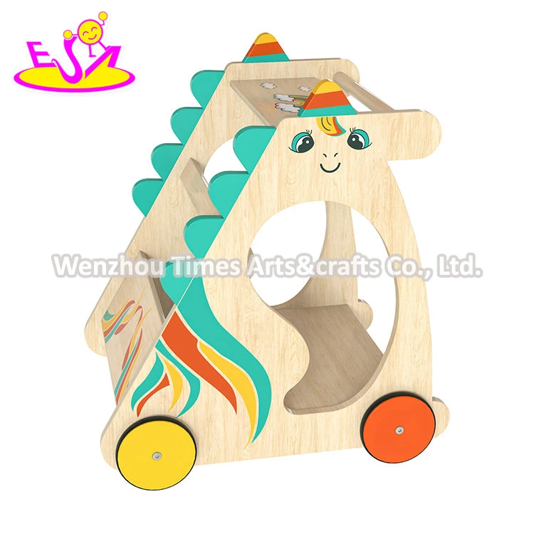 New Arrival Walking Learning Trolley Cart Wooden Unicorn Push Walker for Baby W16e226