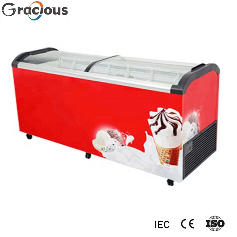 Commercial Sliding Curved Glass Display Refrigerator Supermarket Ice Cream Freezer 528 Liter