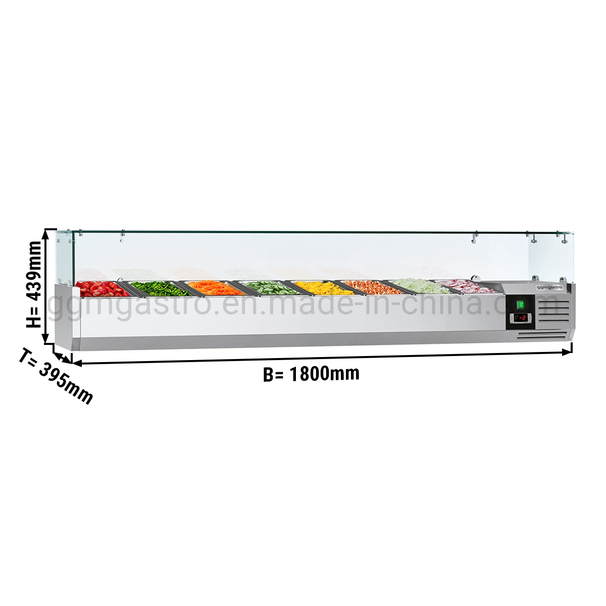 Vrx Glas Open-Lid Edelstahl Tisch-Top-Salatdisplay Kühlschrank