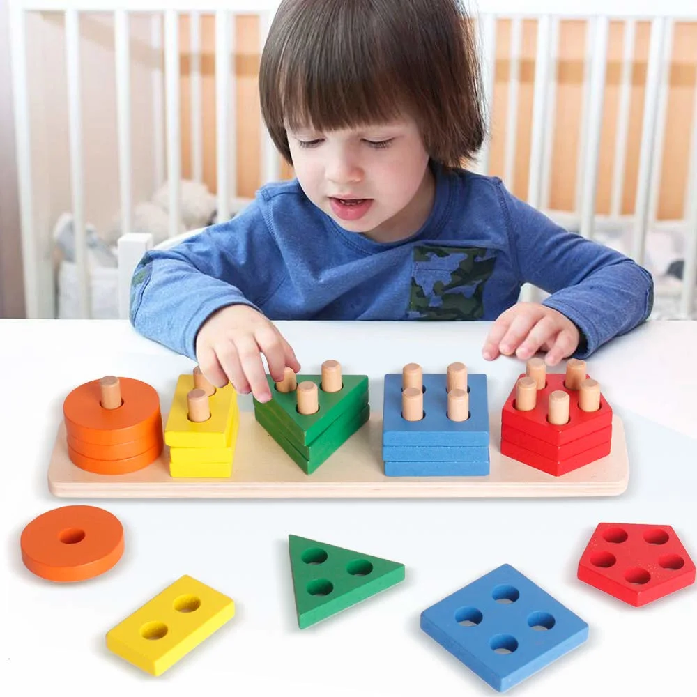 Shape Sorter and Color Stacker Preschool Kids Wood Gifts