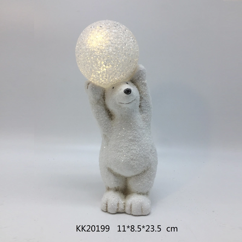 Ceramic Polar Bear with LED Lighting Ball for Christmas Decoration